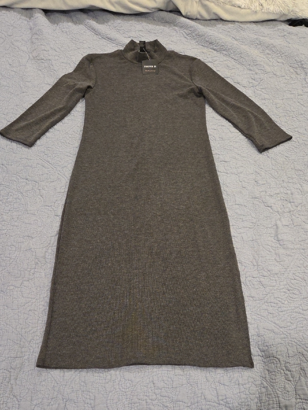 Forever 21 Contemporary Gray Ribbed Mock-Neck Midi Dress Size L, New With Tags!